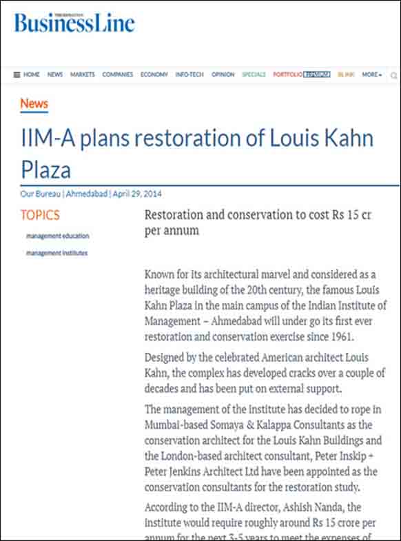 IIM-A plans restoration of Louis Kahn Plaza, The Hindu Business line